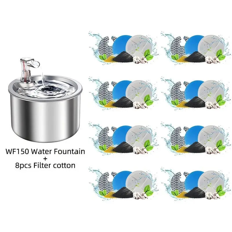 2L Automatic Pet Water Fountain – Full Stainless Steel Pet Water Dispenser with Float Indicator
